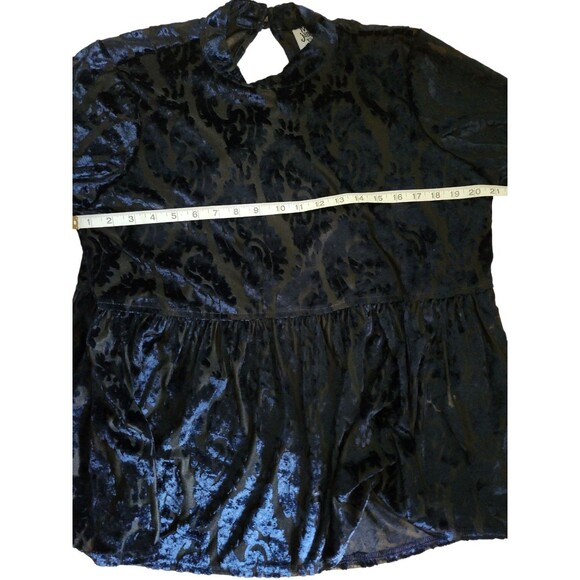 Ivy Jane Whimsigoth Velvet Burnout Blouse Womens XL Navy Sheer Dark Romantic - Picture 7 of 8